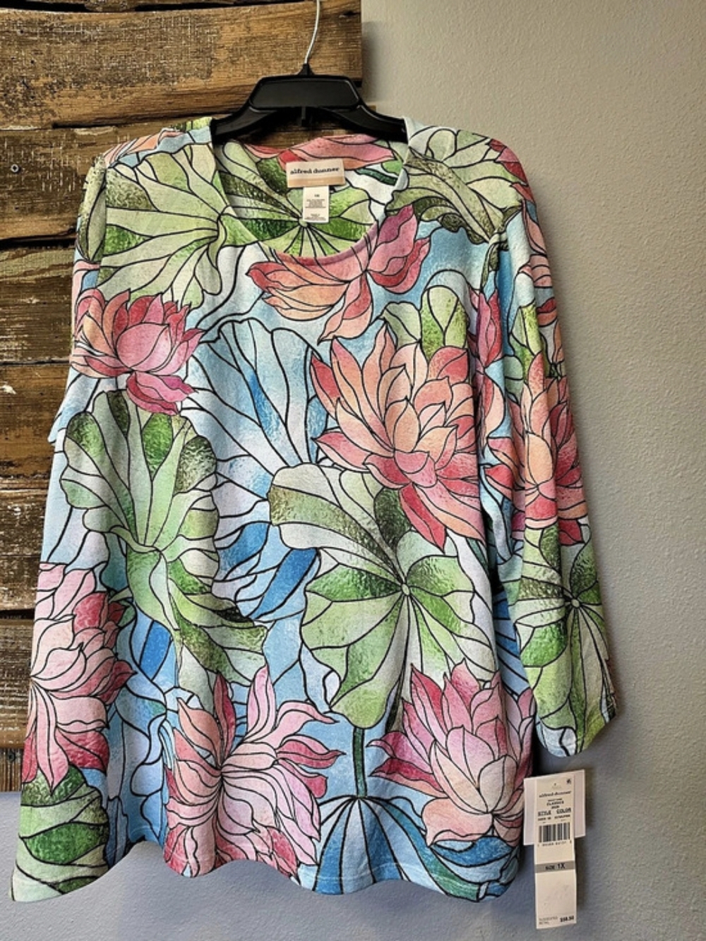 Alfred Dunner Classic 2026 Floral Tunic Top in Blue & Pink Size 1X NWT